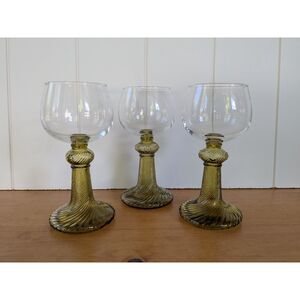 3 Roemer Green Stemmed Brandy Glasses, Goblets - Vintage - 6.5"